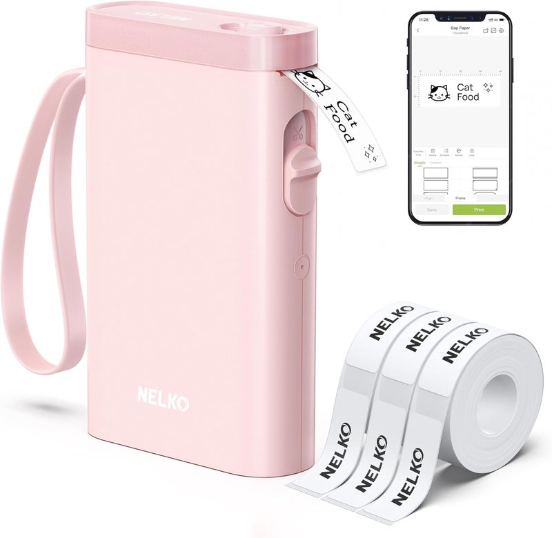 Nelko Label Maker Machine with Tape, P21 Bluetooth Label Printer with 3 Tapes, Wireless Mini Label Makers with Multiple Templates Icon Font Custom for School Office Home, Pink - Image 1